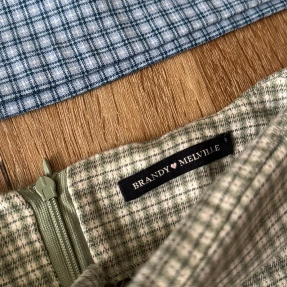 Brandy Melville Womens Light Blue & Olive Green Plaid Skirt Set Size OS‎